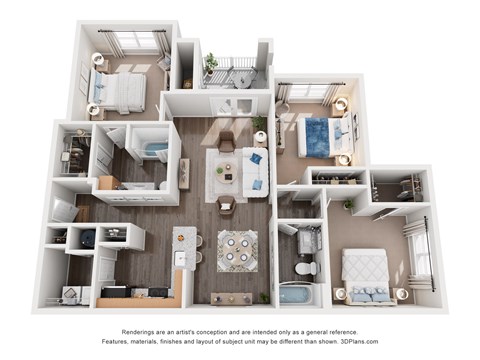 Floor plan for 3 beds, 2 baths, 1297 sqft
